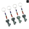 7 Chakra stone beads keychain set with green natural crystal stone key pendant - Rhyolite