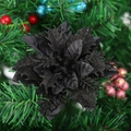 Sparkling black artificial poinsettia flower with glitter for Christmas tree decor - 14.5cm / Black