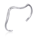 Minimalist silver wavy open cuff bracelet with a polished mirror finish and flexible design - Gold Wavy Open Ring (B2044-ST)