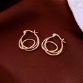 Elegant 18K gold-plated multi-layered hoop earrings on dark red silk background - Gold Multi-ring Wrapped Overlap Hoop Style (42#)
