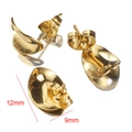 Polished golden stainless steel earring base studs in 12mm x 9mm for DIY jewelry making - Curved Surface / 10 Pieces Pack / Gold
