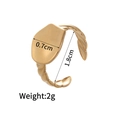 Golden titanium steel open ring with feather texture, 0.7cm wide and 1.8cm diameter - Style E (Feather/Leaf)
