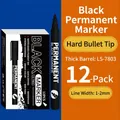 Set of 12 black waterproof acrylic markers with 1-2mm hard tip for high coverage - Black Hard Tip 12 Pack