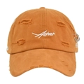 Detail of distressed orange cotton baseball cap featuring white Asher 3D embroidery - Adjustable / Orange