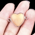 Natural heart semi-precious stone connector with silver bezel and light orange inlay - Pink Aventurine Double Hole (Silver)