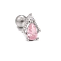 Pink pear-cut zircon cartilage stud in silver stainless steel geometric setting - EGD0929 Silver Pear Teardrop