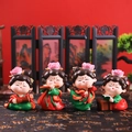 Set di 4 statuette oscillanti in resina di dame cinesi con copricapo a forma di loto - 1056-1 Grande Set di 4