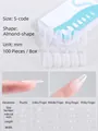 Size S almond shaped ultra-thin seamless press-on nail tips 100 piece box set - Almond (Size S)
