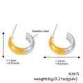 Two-tone silver and 18k gold plated C-shaped stainless steel small hoop earrings - Two-tone Style Size S (F1118)