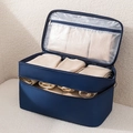 Navy blue double-layer travel organizer bag with mesh compartments for lingerie and bra - Navy Blue