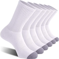Pack of 6 white athletic mid-calf socks with grey toes and ribbed knit texture - Free Size 39-47 / White