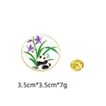 Cartoon panda enamel pin with blue butterfly and purple flower, 3.5cm round metal badge - Ecological Theme Panda And Orchid