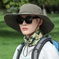 Army green men's outdoor bucket hat with wide brim and adjustable chin strap - Army Green (Triangle Label 12cm)