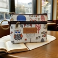 Cartoon owl printed mini canvas coin purse with dual zippers and golden keychain - Owl - White