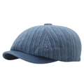 Casquette de marin à rayures bleu marine en velours côtelé avec visière courte rétro - Réglable (57-60cm) / Bleu clair