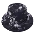 Elegant black lace embroidered floral bucket hat for women outdoor sun protection - Black