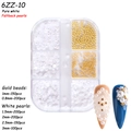 Nail art set met zuiver witte plakparels en gouden kralen in een 6-vaks doosje - 6-Grid Parel ZZ10 (Zuiver Wit Flatback Mix Gouden Kralen)