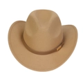 Detailed view of the camel felt hat featuring a brown leather band and gold metal buckle - M (56-58cm) / Camel (165-E)