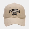 Close-up of vintage FLORIDA MIAMI embroidery on beige cotton twill baseball cap - Adjustable / Beige