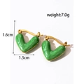 Orecchini a cuore in acciaio inossidabile placcato oro 18K con trama marmo verde - ER-1010 Cerchio a Cuore Verde Smeraldo