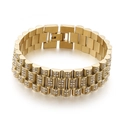 Bracciale da uomo in acciaio dorato stile cinturino d'orologio con zirconi incastonati - 20cm / Oro