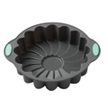 Stampo per torta in silicone a girasole grigio scuro con manici verdi e design a vortice - Stampo a Fiore Rotondo