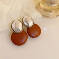 Vintage geometric earrings with brown pearl details and a golden twisted frame - Vintage Brown Patchwork Circle Style (119#)