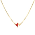 Collier en maille trombone dorée avec pendentifs double cœur rouge et or élégant - Rouge