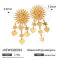 Golden stainless steel sun drop earrings with star and heart charms for women - Gold Sun Star Heart Tassel Style
