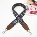 Adjustable blue and brown woven bag strap with leather ends and gold metal hooks - Blue + Brown Leather
