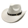 Détail du chapeau de cowboy en feutre gris clair avec ruban noir et clous dorés - M (56-58cm) / Beige