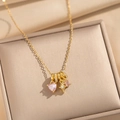 18k gold plated heart pendant necklace with pink zircon and star charm on jewelry box - Gold Pink Heart Circle Style (459)