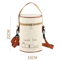 Insulated lunch bag in beige canvas with brown handles and Lunch Time print - Rice White Round Bag-Large