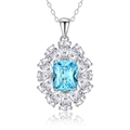 S925 sterling silver necklace featuring a light blue rectangular gemstone with pear accents - 925 Silver / Aqua
