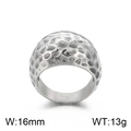 Polished silver wide band ring with hammered texture in 316L stainless steel - Hammered Curved Silver (KR105961-KJX)