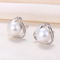 Elegant S925 silver triangle hollow earrings with white natural freshwater pearls - 925 Silver / White Pearl (Platinum Color)