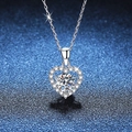 Classic S925 sterling silver heart necklace with 1-carat moissanite pendant and halo diamonds - 925 Silver / White (6.5mm High Carbon Stone Necklace)