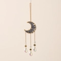 Moon dreamcatcher with golden crescent frame, blue gravel inlay and crystal star prisms - 9529B-Blue Crystal