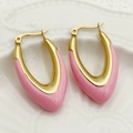 Minimalist U-shaped drop oil earrings in pink and gold stainless steel finish - Pink