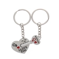 Detail view of silver heart and key matching couple keychain set with I Love You engraving - Silver I LOVE YOU Heart Keychain (White Gold Finish 4704)