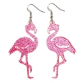 Pink glitter flamingo earrings with acrylic finish and silver hooks on white background - Pink Glitter Flamingo