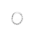 Macro view of silver F136 titanium nose ring with geometric facets and diamond inlay - Silver Geometric Faceted Diamond