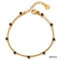 Bracciale a doppio strato in acciaio inossidabile dorato con pietre naturali rosse - Bracciale in Pietra Naturale Rosso Granato (SAK910)