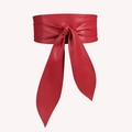 Elegant red wide waist belt with soft texture and stylish bow tie fastening for women - Regular Size / Red
