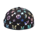 Retro black docker hat with colorful star and letter M print for street style fashion - Adjustable / Black