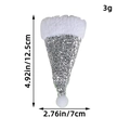 Silver sequin mini Christmas hat ornament with plush trim and measurements - Silver