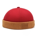 Cappello docker bicolore rosso e marrone in cotone senza tesa con etichetta in pelle - Regolabile / Rosso