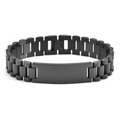 Men's matte black stainless steel watchband link bracelet with flat rectangular ID plate - Black