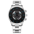 Business style silver stainless steel watch with black dial and blue markers - Black Dial Silver Band (Flat End)