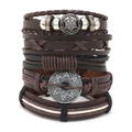 Mehrlagiges Retro-Lederarmband-Set für Herren mit Vintage-Sonnen-Talismanen aus Legierung - Retro mehrlagiger geflochtener Stil / Braun